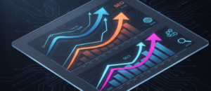 Tablet ekranında yukarı yönlü SEO sıralama grafikleri